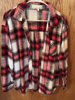 Maurices Red and Green Plaid Button-Down Shirt